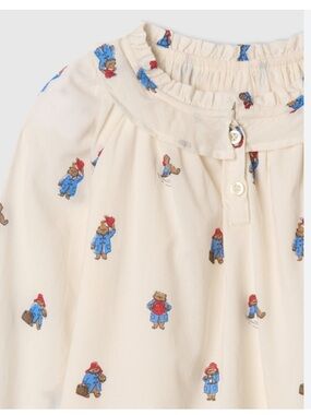 Gap Paddington Bear Cream Bear-Print Ruffle Neck Blouse